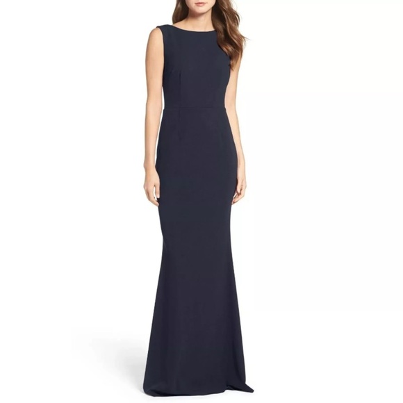 Katie May Vionnet Drape Back Sleeveless Full Length Dress Navy Blue Sz 4 EUC - Picture 3 of 10